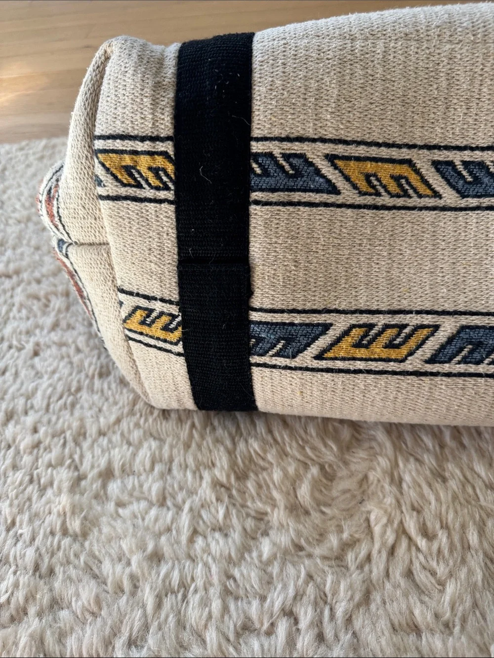 Isabel Marant Cream Tote with Black Straps and Multicolor Geometric Motif
